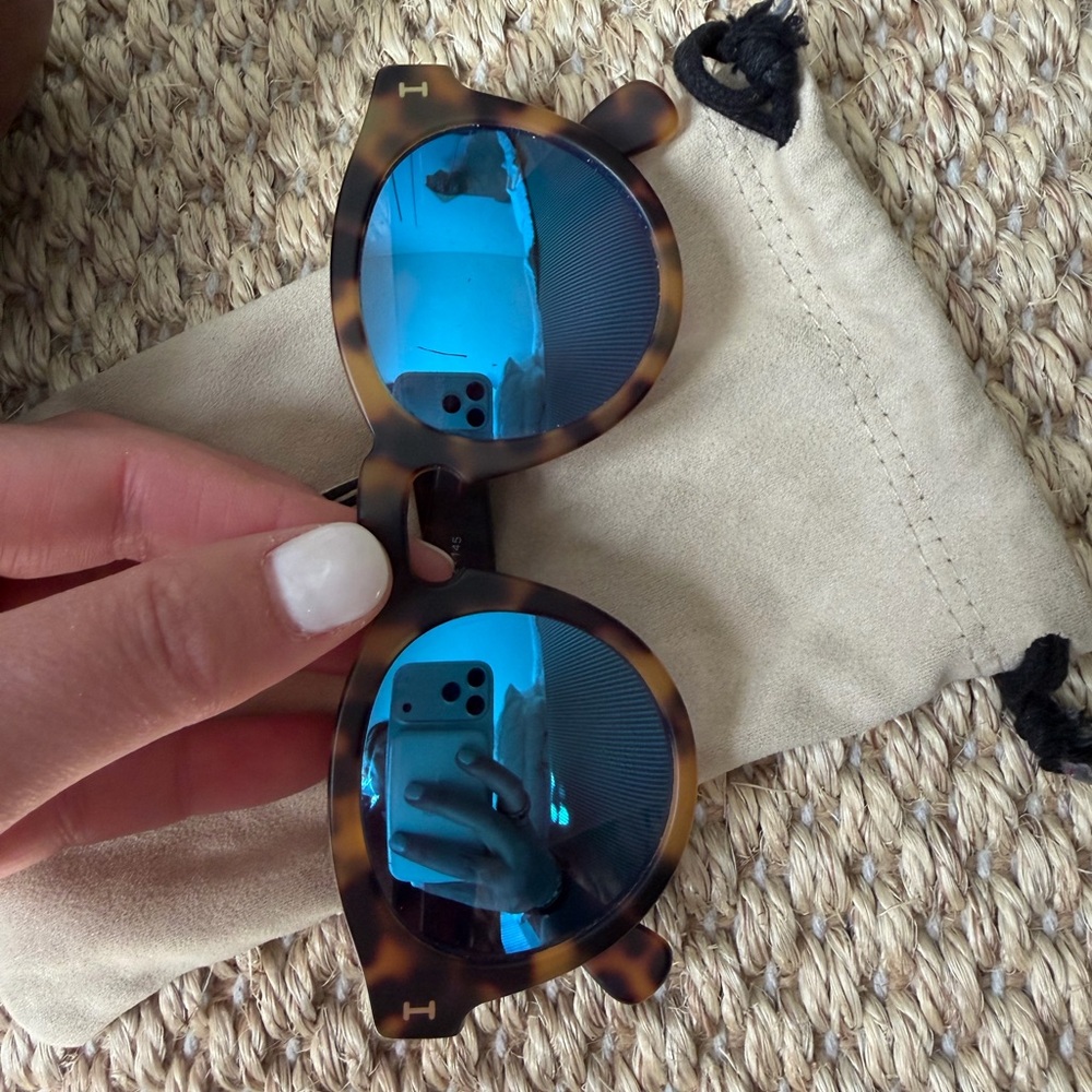 Illesteva Tortoiseshell Frame Sunglasses with Blue Mirrored Lenses